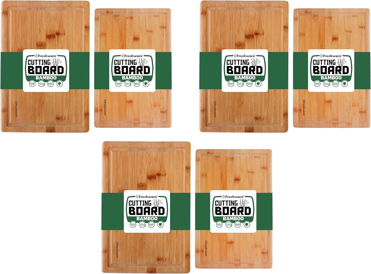 Bamboo Cutting Boards for Kitchen with Juice Groove [Set of 2] Wood Cutting Board for Chopping Meat, Vegetables, Fruits, Cheese, Knife Friendly Serving Tray with Handles