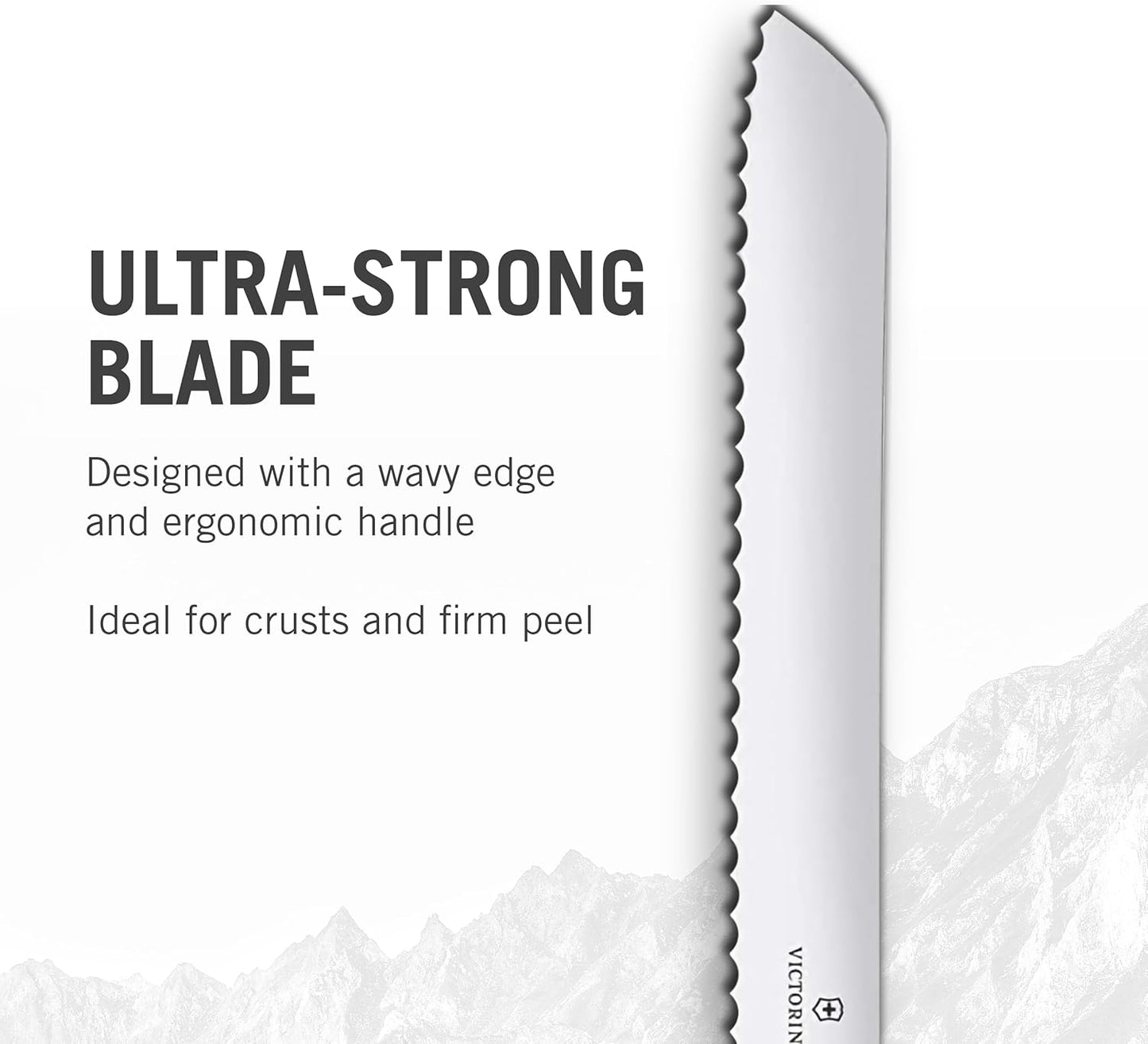 Wood Bread Knife - 8.25 in Serrated Stainless Steel Blade | Handcrafted maple wood handle bread cutter, wavy edge blade for crusty sourdough, pastries and cakes, made in Switzerland.