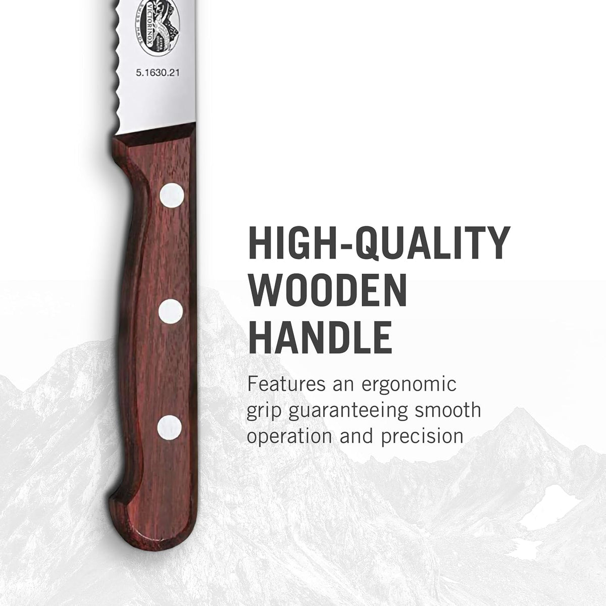 Wood Bread Knife - 8.25 in Serrated Stainless Steel Blade | Handcrafted maple wood handle bread cutter, wavy edge blade for crusty sourdough, pastries and cakes, made in Switzerland.