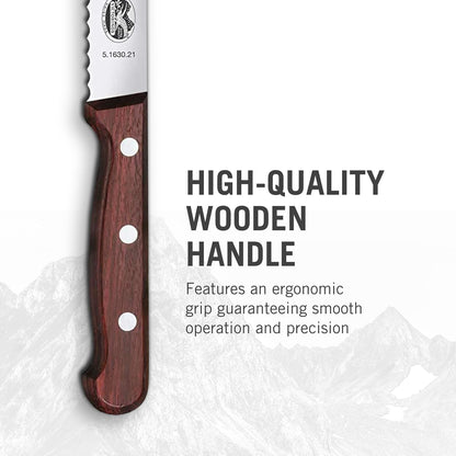 Wood Bread Knife - 8.25 in Serrated Stainless Steel Blade | Handcrafted maple wood handle bread cutter, wavy edge blade for crusty sourdough, pastries and cakes, made in Switzerland.
