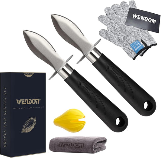 Oyster Knife Shucker Set Oyster Shucking Knife and Gloves Cut Resistant Level 5 Protection Seafood Opener Kit Tools Gift(2knifes+2Glove+1Cloth)