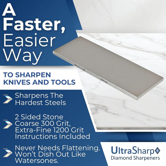 8 x 3 Diamond Sharpening Stone – Dual-Sided Knife Sharpener – 300 & 1200 Grits