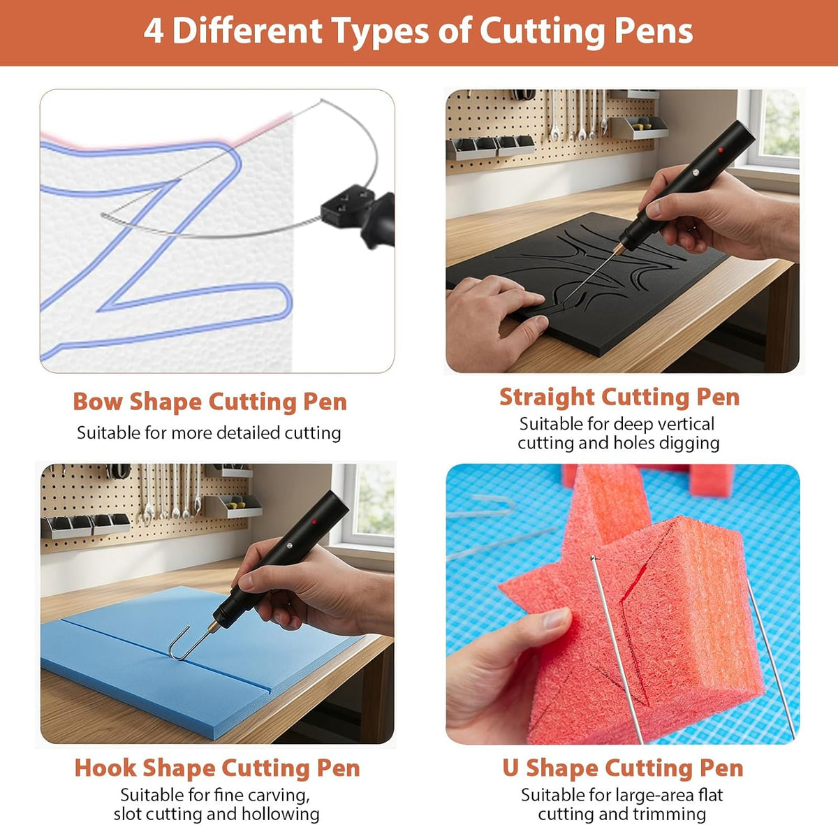 4-in-1 Foam Cutter, 90-250V Hot Wire Knife Foam Cutter Tool, 18W Electric Styrofoam Foam Board Cutting Tool with 4 Cutting Machine Pen Power Adapter for DIY Craft, Foams Carving & Digging
