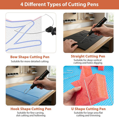 4-in-1 Foam Cutter, 90-250V Hot Wire Knife Foam Cutter Tool, 18W Electric Styrofoam Foam Board Cutting Tool with 4 Cutting Machine Pen Power Adapter for DIY Craft, Foams Carving & Digging