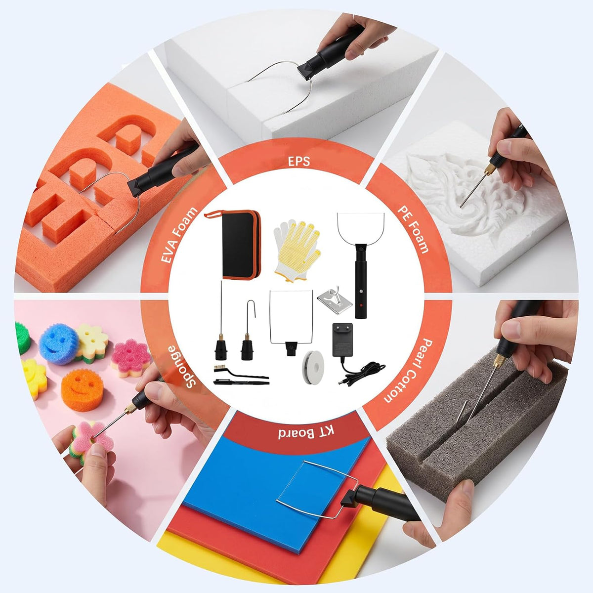 4-in-1 Foam Cutter, 90-250V Hot Wire Knife Foam Cutter Tool, 18W Electric Styrofoam Foam Board Cutting Tool with 4 Cutting Machine Pen Power Adapter for DIY Craft, Foams Carving & Digging