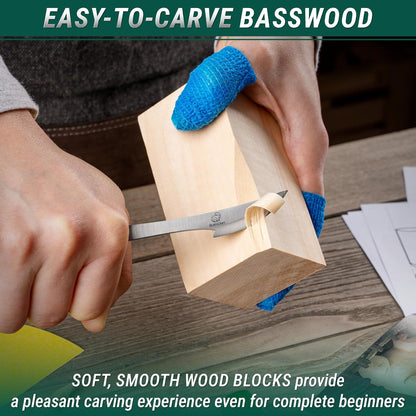 Wood Carving Kit for Beginners DIY 05 - Whittling Kit with Wood Carving Knife & Basswood Blocks - Hobby Craft for Adults and Teens - Whittling Tools Set for Carvers