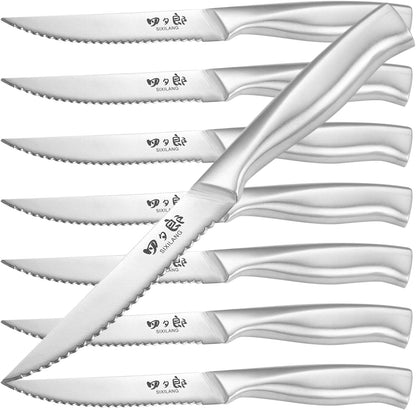 Steak Knives Set, Serrated Steak Knives Set of 8, German Stainless Steel Steak Knife Serrated Dishwasher Safe, Home Gifts for Men and Women