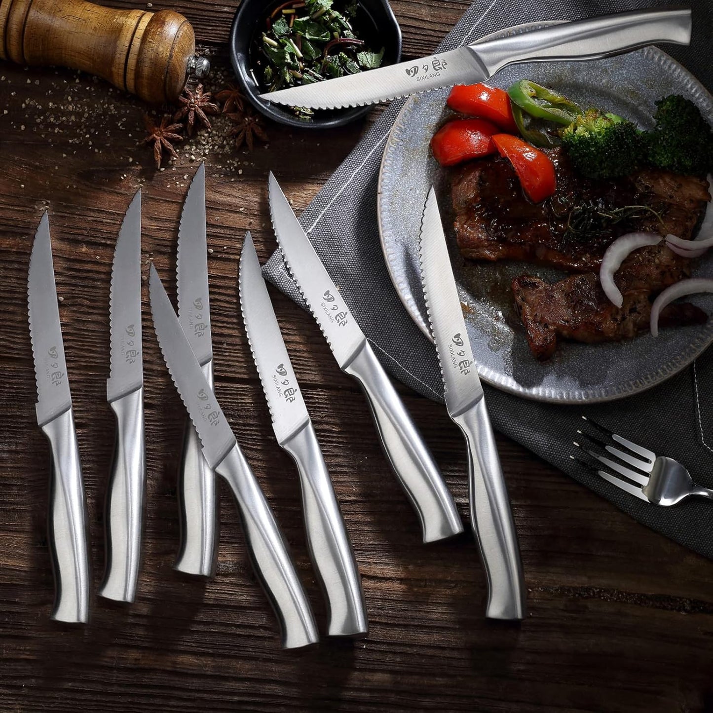 Steak Knives Set, Serrated Steak Knives Set of 8, German Stainless Steel Steak Knife Serrated Dishwasher Safe, Home Gifts for Men and Women