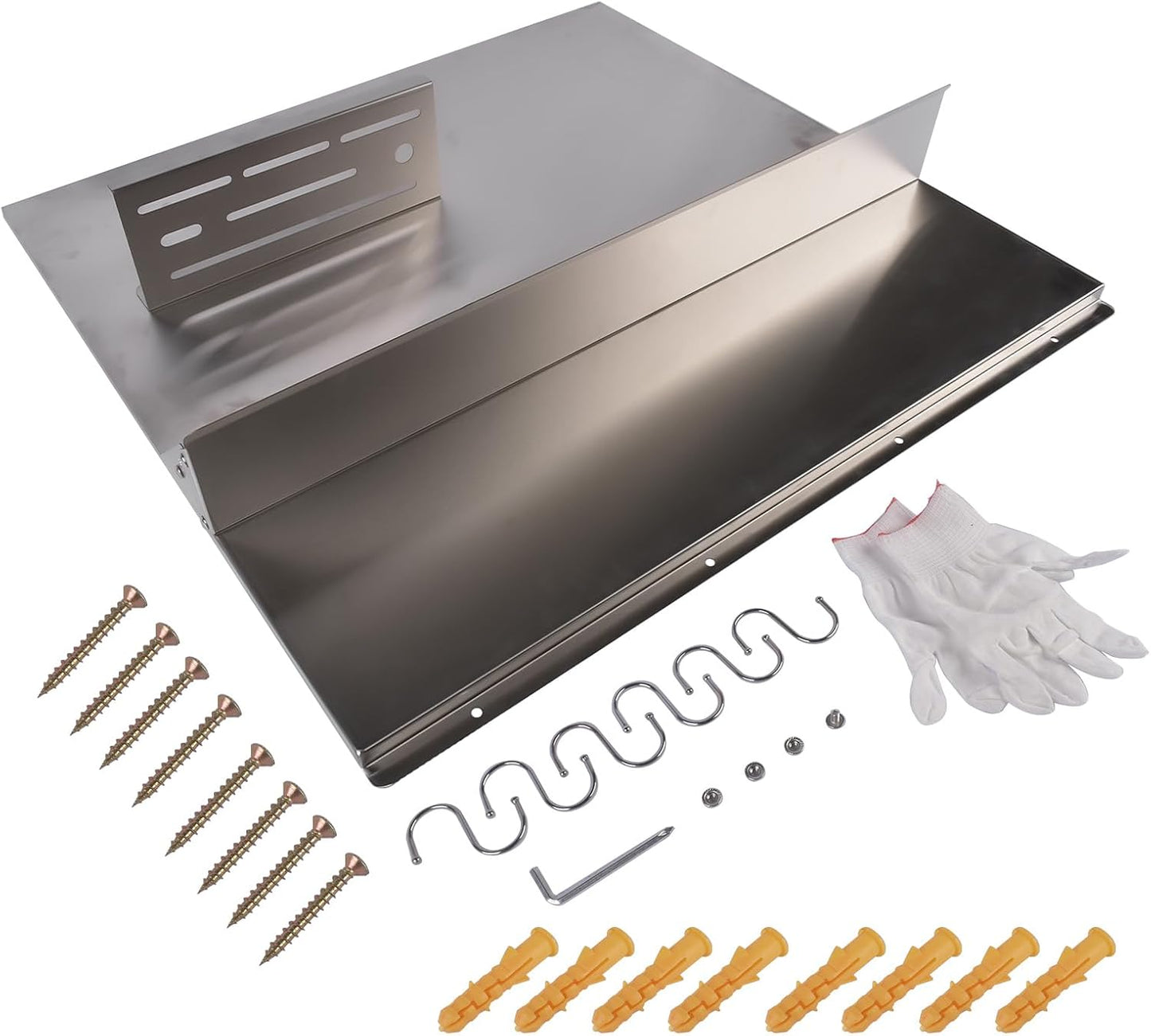 RIVER758 Stainless Steel Silver Range Hood Backsplash with Storage Shelf & Hanging Rack, Wall Mounted, 29.5'' x 29.5''