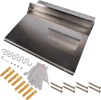 RIVER758 Stainless Steel Silver Range Hood Backsplash with Storage Shelf & Hanging Rack, Wall Mounted, 29.5'' x 29.5''