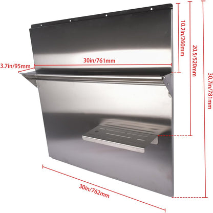 RIVER758 Stainless Steel Silver Range Hood Backsplash with Storage Shelf & Hanging Rack, Wall Mounted, 29.5'' x 29.5''