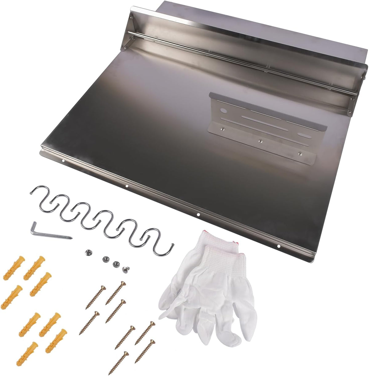 RIVER758 Stainless Steel Silver Range Hood Backsplash with Storage Shelf & Hanging Rack, Wall Mounted, 29.5'' x 29.5''
