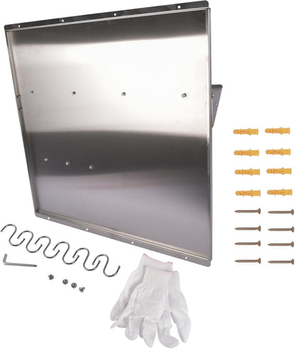 RIVER758 Stainless Steel Silver Range Hood Backsplash with Storage Shelf & Hanging Rack, Wall Mounted, 29.5'' x 29.5''