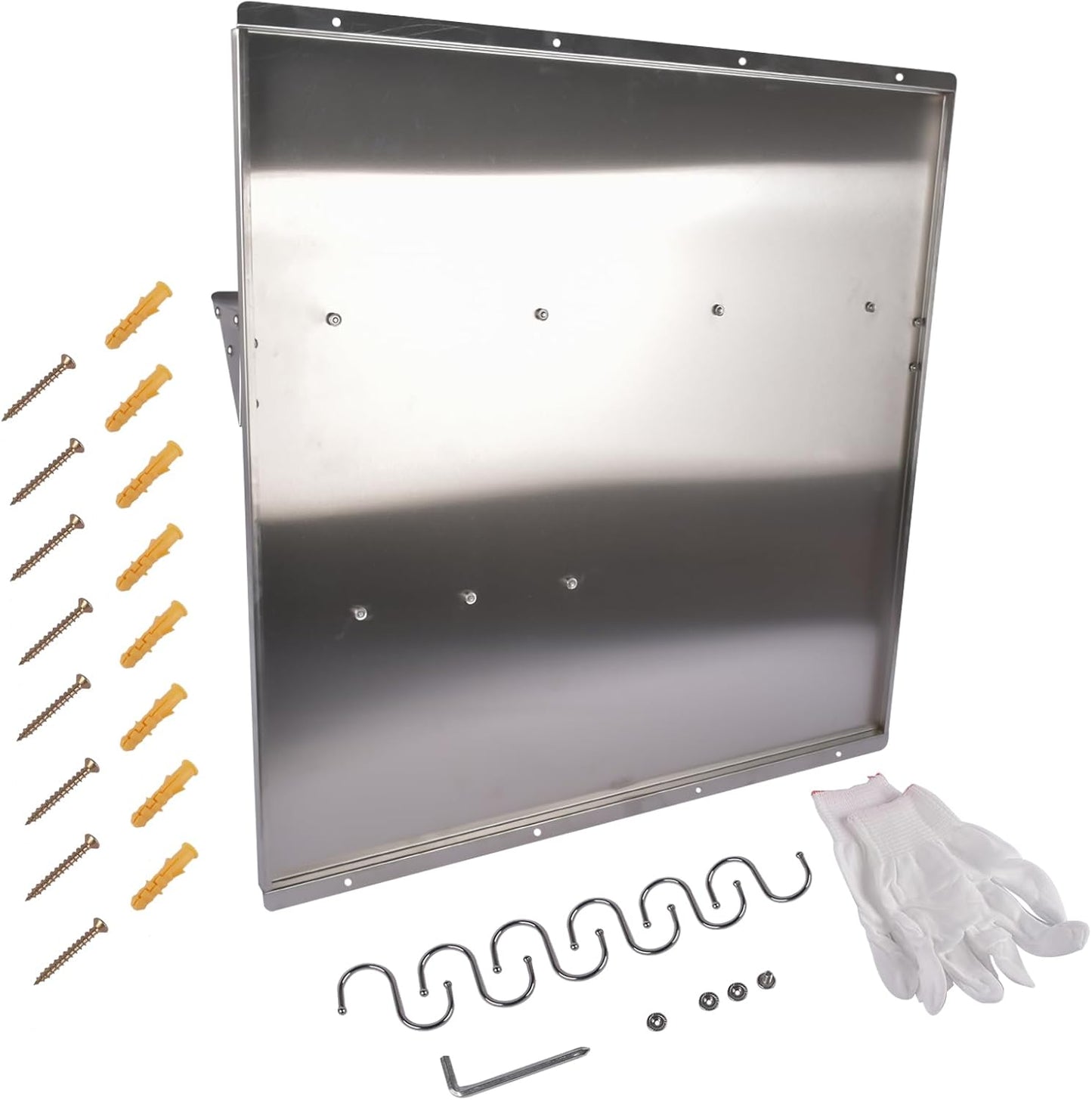 RIVER758 Stainless Steel Silver Range Hood Backsplash with Storage Shelf & Hanging Rack, Wall Mounted, 29.5'' x 29.5''
