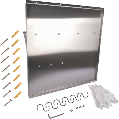RIVER758 Stainless Steel Silver Range Hood Backsplash with Storage Shelf & Hanging Rack, Wall Mounted, 29.5'' x 29.5''