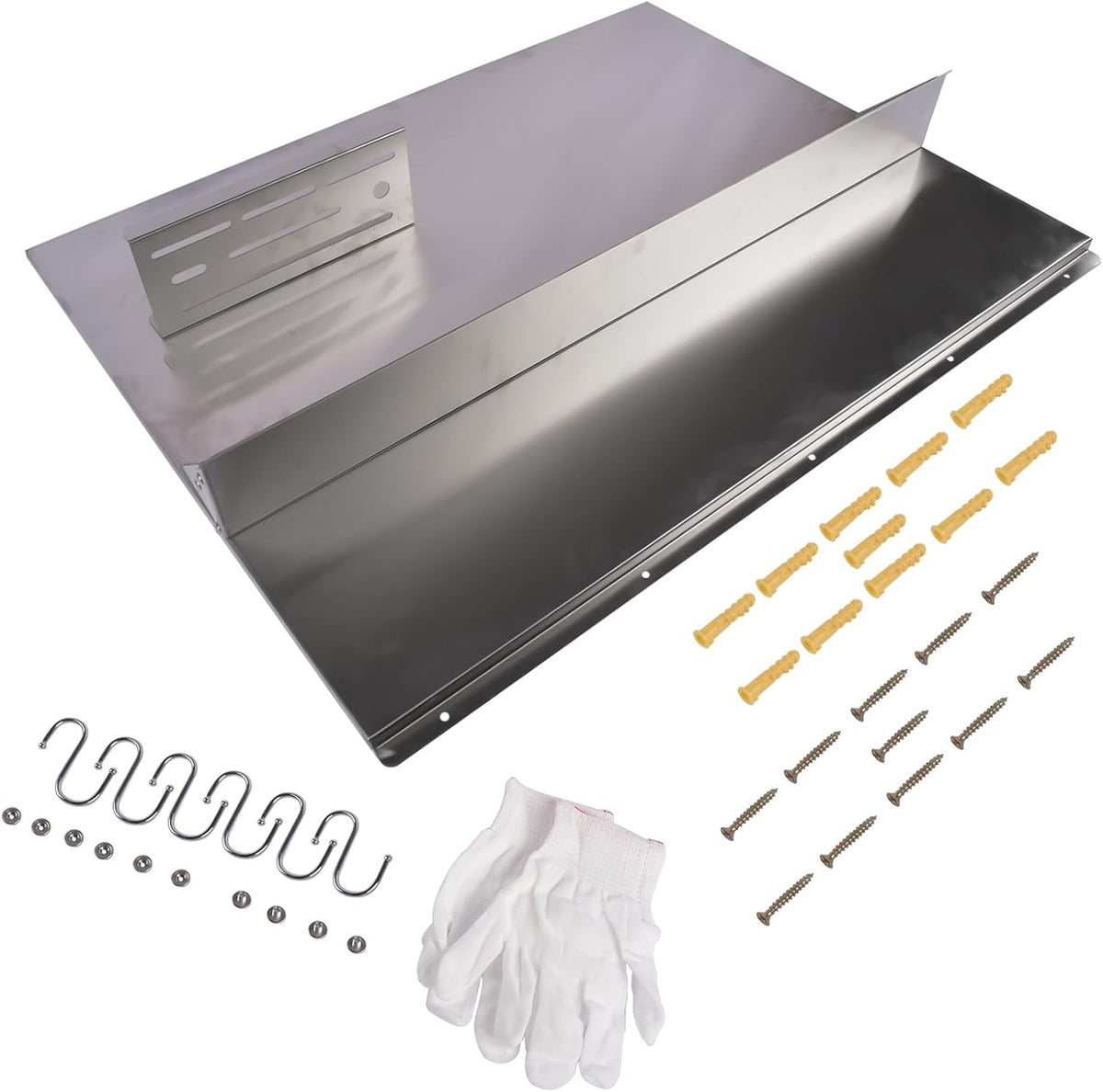 RIVER758 Stainless Steel Silver Range Hood Backsplash with Storage Shelf & Hanging Rack, Wall Mounted, 29.5'' x 29.5''
