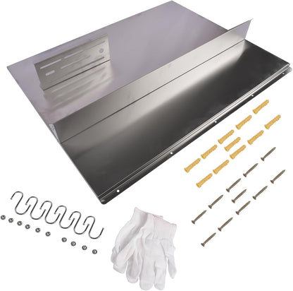 RIVER758 Stainless Steel Silver Range Hood Backsplash with Storage Shelf & Hanging Rack, Wall Mounted, 29.5'' x 29.5''
