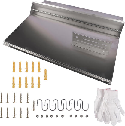 RIVER758 Stainless Steel Silver Range Hood Backsplash with Storage Shelf & Hanging Rack, Wall Mounted, 29.5'' x 29.5''
