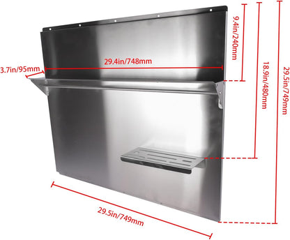 RIVER758 Stainless Steel Silver Range Hood Backsplash with Storage Shelf & Hanging Rack, Wall Mounted, 29.5'' x 29.5''