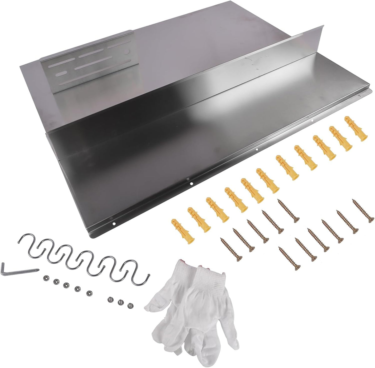 RIVER758 Stainless Steel Silver Range Hood Backsplash with Storage Shelf & Hanging Rack, Wall Mounted, 29.5'' x 29.5''