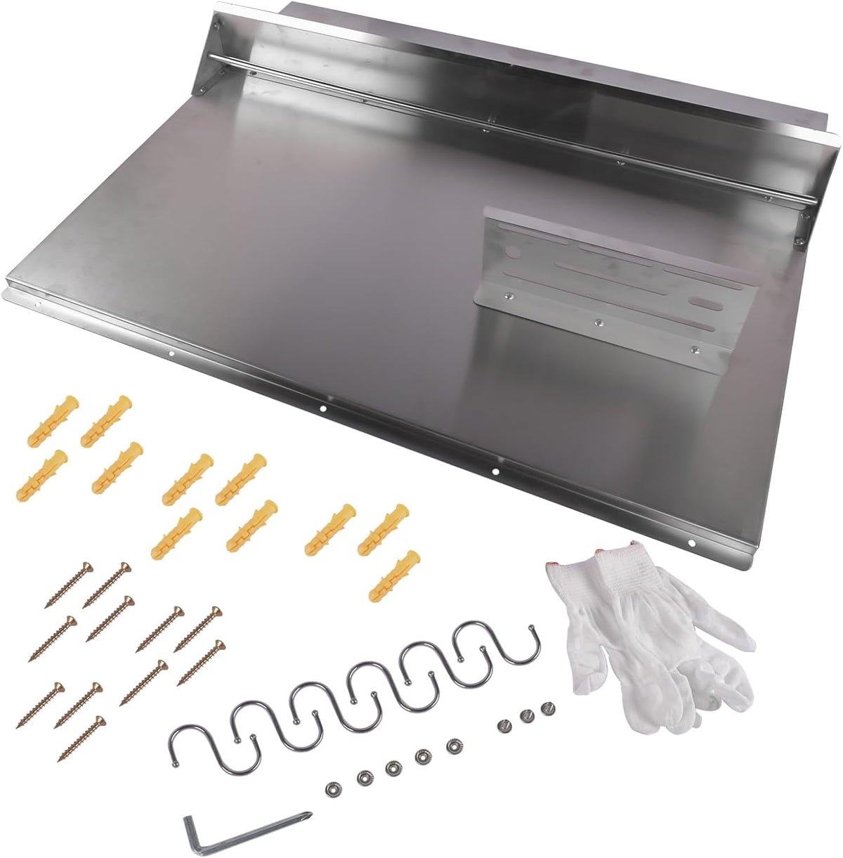 RIVER758 Stainless Steel Silver Range Hood Backsplash with Storage Shelf & Hanging Rack, Wall Mounted, 29.5'' x 29.5''