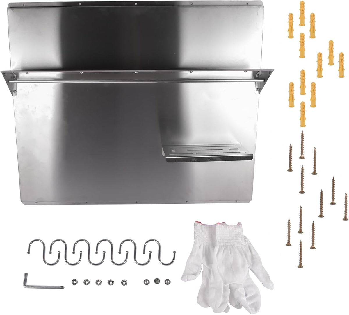 RIVER758 Stainless Steel Silver Range Hood Backsplash with Storage Shelf & Hanging Rack, Wall Mounted, 29.5'' x 29.5''