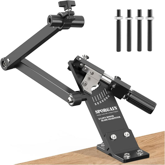 [Updated Lawn Mower Blade Sharpener 15°-45° Adjustable Frame | Lawnmower Blade Sharpener Tool with Ball Bearing Manufacture Handle for Right/Left Hand Blades, Use with Angle Grinder, Black