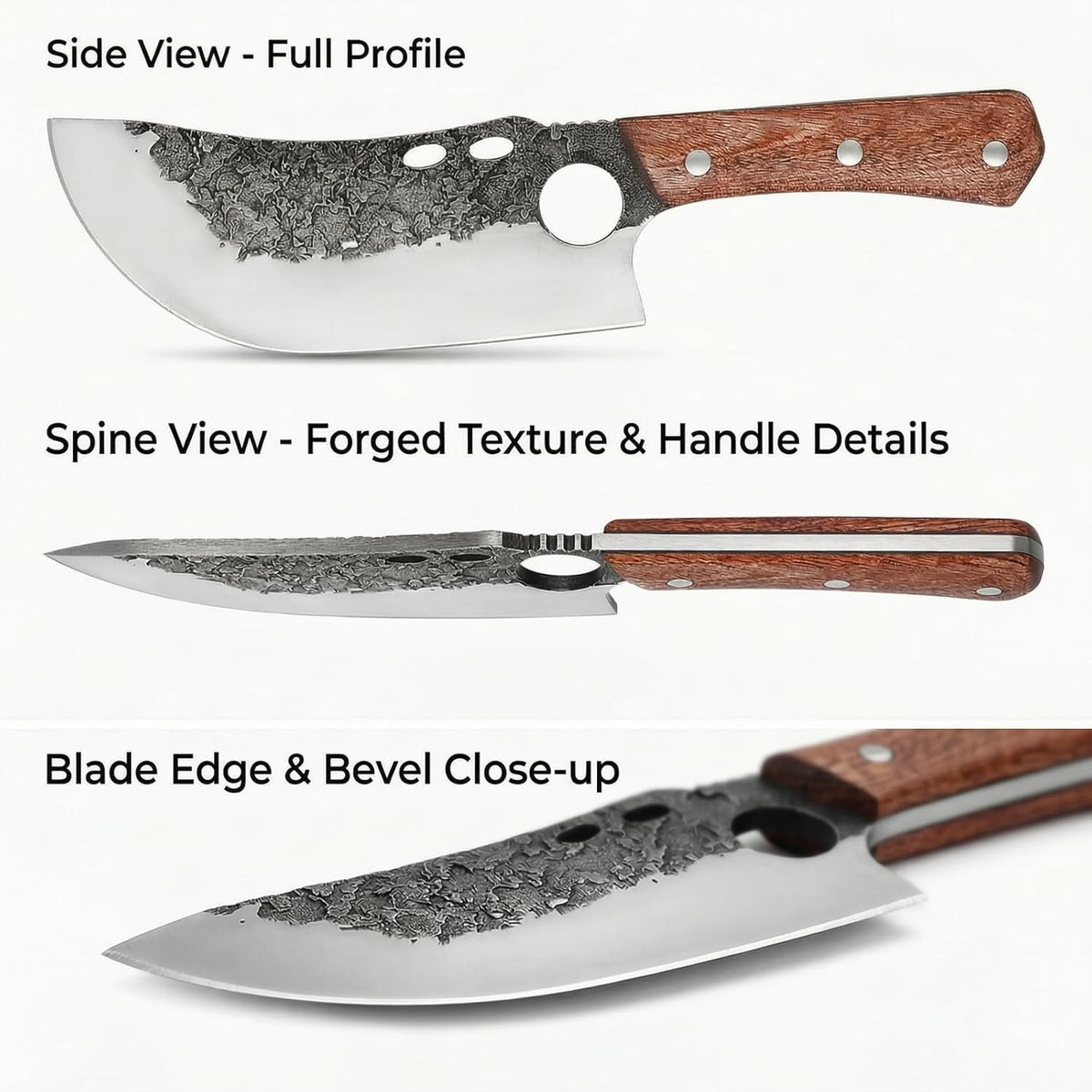 Hand Forged Serbian Cleaver for Outdoor Kitchen & Meat Cutting | Viking Style Butcher Knife, Full Tang Construction, High Carbon Steel Blade, Includes Leather Sheath & Sharpener for Camping