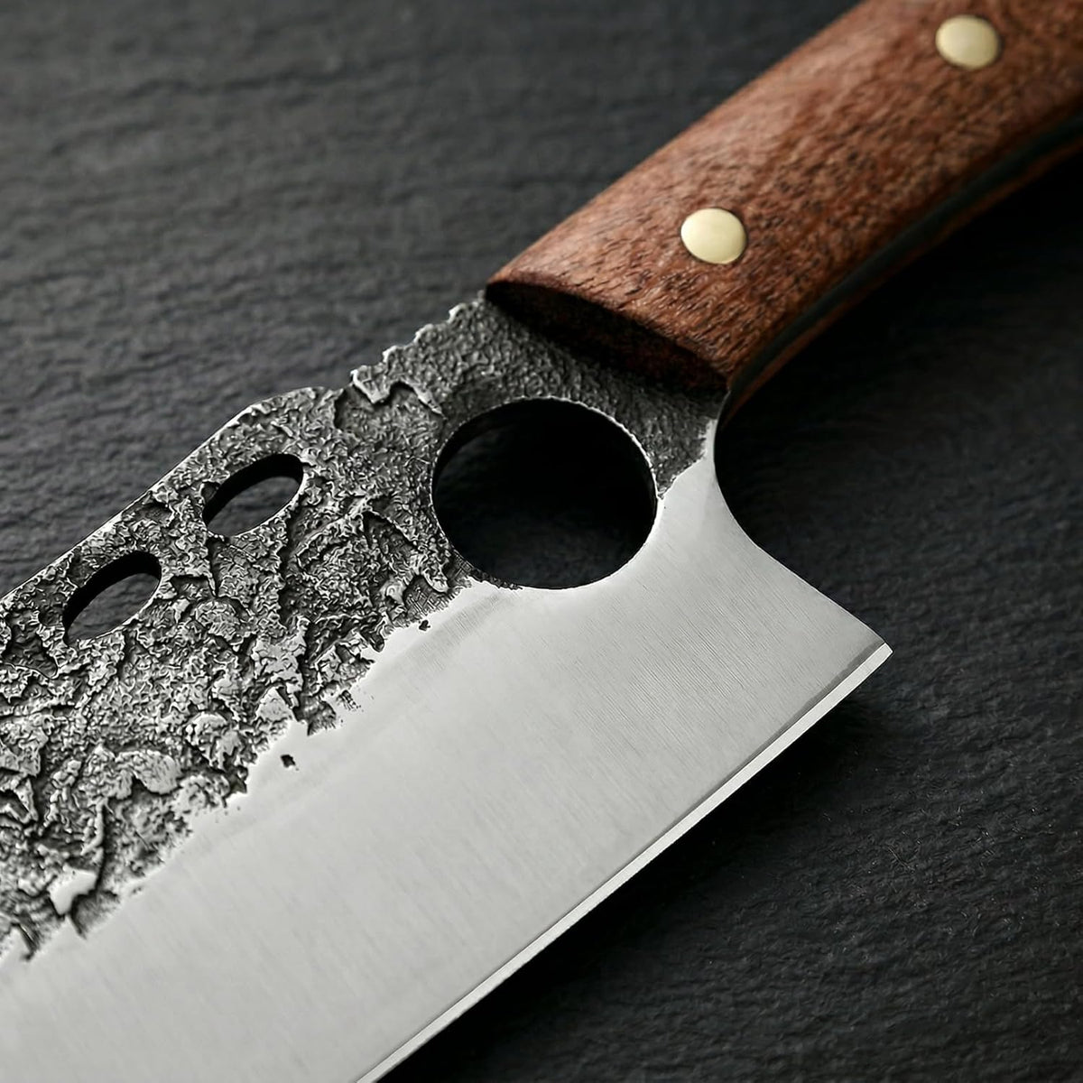 Hand Forged Serbian Cleaver for Outdoor Kitchen & Meat Cutting | Viking Style Butcher Knife, Full Tang Construction, High Carbon Steel Blade, Includes Leather Sheath & Sharpener for Camping