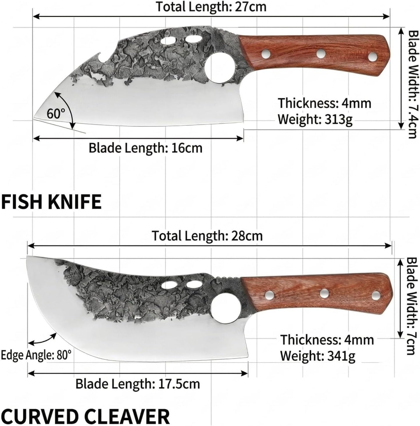 Hand Forged Serbian Cleaver for Outdoor Kitchen & Meat Cutting | Viking Style Butcher Knife, Full Tang Construction, High Carbon Steel Blade, Includes Leather Sheath & Sharpener for Camping