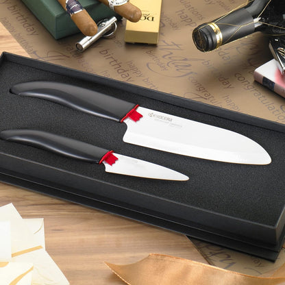 Revolution 2-Pc Ceramic Knife Gift Set: 5.5” Santoku & 3” Paring | Revolution Ceramic Knife Set: 5.5” Santoku & 3” Paring Blades in Gift Box – Essential for Fresh Meal Prep