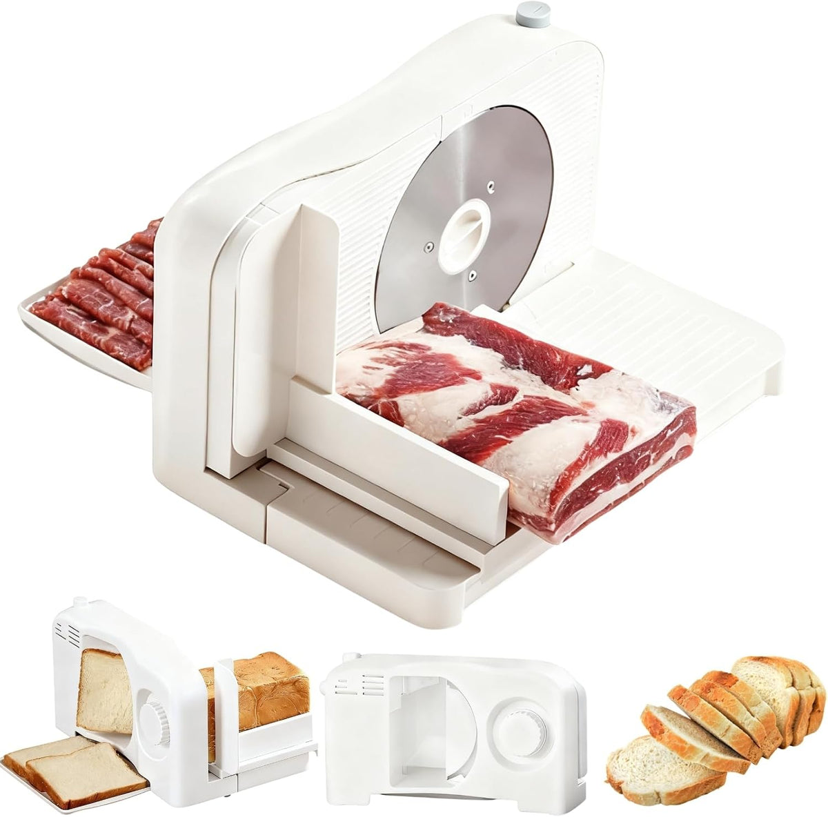 Meat Slicer for Home, 150W Foldable Deli Meat Slicer with 6.7'' Blade, Child Lock Protect Electric Food Slicer, Adjustable Thickness Portable Food Cutter Machine for Meat Deli Bread (White)