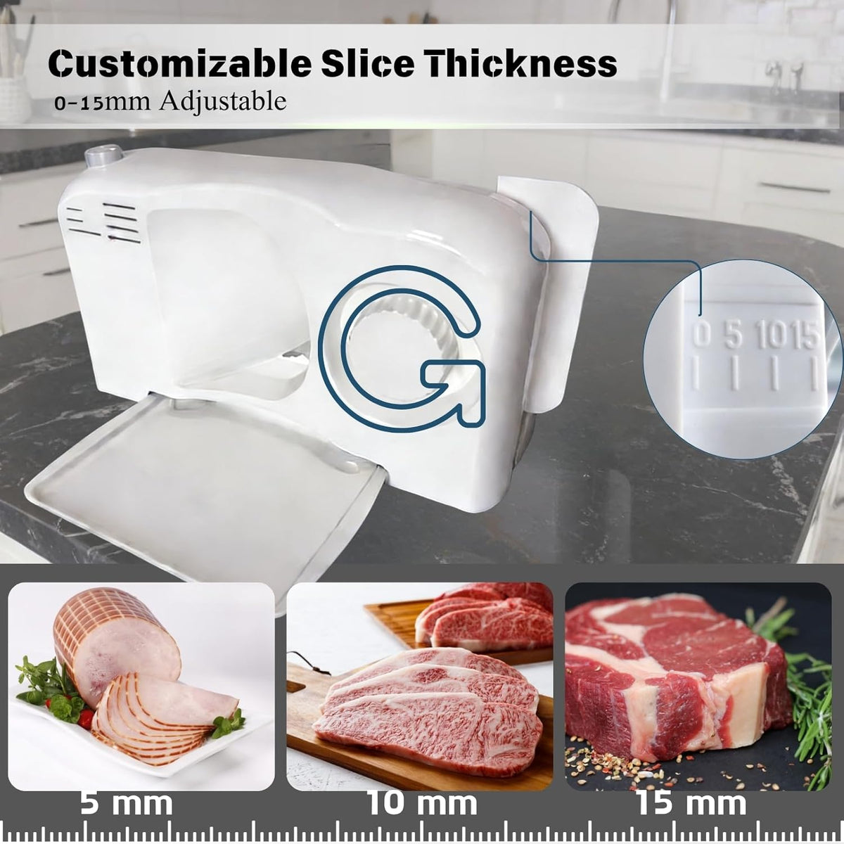 Meat Slicer for Home, 150W Foldable Deli Meat Slicer with 6.7'' Blade, Child Lock Protect Electric Food Slicer, Adjustable Thickness Portable Food Cutter Machine for Meat Deli Bread (White)