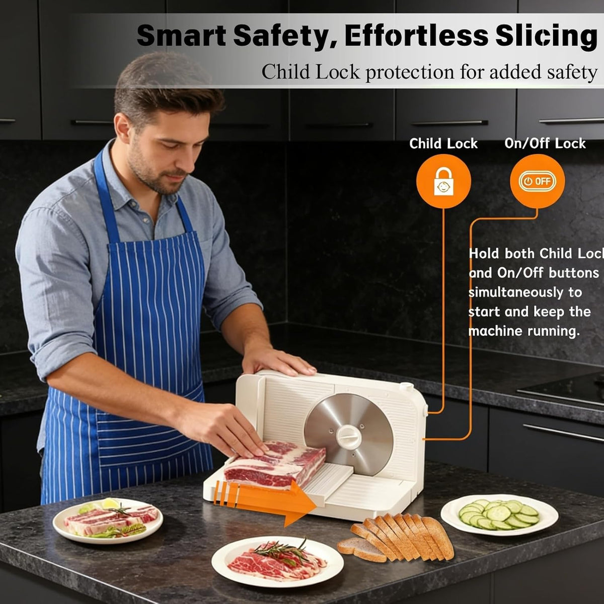 Meat Slicer for Home, 150W Foldable Deli Meat Slicer with 6.7'' Blade, Child Lock Protect Electric Food Slicer, Adjustable Thickness Portable Food Cutter Machine for Meat Deli Bread (White)