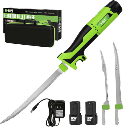 MCY 12V Cordless Electric Fillet Knife, Fishing Fillet Knife with Safety Lock Non-Slip Grip Handle, 8''& 10''Razor-Sharp Blades, 2 Rechargeable Battery, Quick Battery Charger, Storage bag, Electric Fish Fillet Knife for Fishing, Filleting, Outdoors