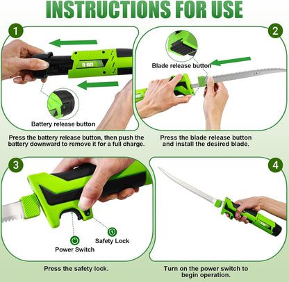 MCY 12V Cordless Electric Fillet Knife, Fishing Fillet Knife with Safety Lock Non-Slip Grip Handle, 8''& 10''Razor-Sharp Blades, 2 Rechargeable Battery, Quick Battery Charger, Storage bag, Electric Fish Fillet Knife for Fishing, Filleting, Outdoors