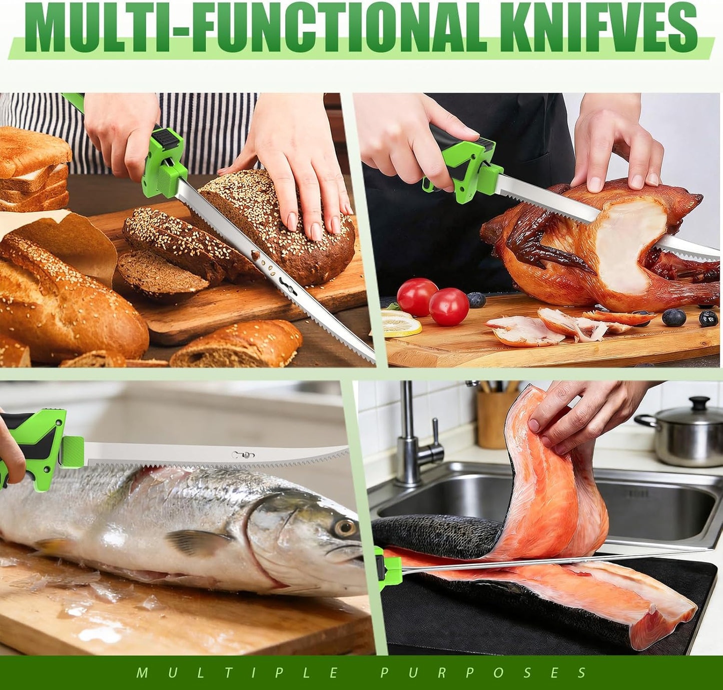 MCY 12V Cordless Electric Fillet Knife, Fishing Fillet Knife with Safety Lock Non-Slip Grip Handle, 8''& 10''Razor-Sharp Blades, 2 Rechargeable Battery, Quick Battery Charger, Storage bag, Electric Fish Fillet Knife for Fishing, Filleting, Outdoors