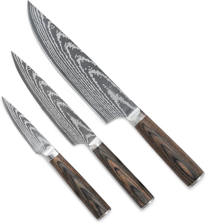 x Bobby Flay 5” & 7” Santoku Knife Set, Premium Stainless Steel Blades, Precision Cutting Kitchen Tools, Ultra-Sharp Cutlery, Hand Finished Ergonomic Wood Handle, Damascus Steel Design