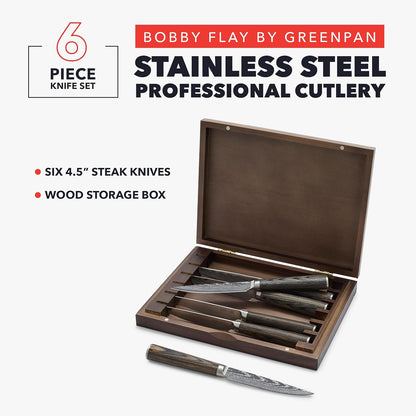 x Bobby Flay 5” & 7” Santoku Knife Set, Premium Stainless Steel Blades, Precision Cutting Kitchen Tools, Ultra-Sharp Cutlery, Hand Finished Ergonomic Wood Handle, Damascus Steel Design