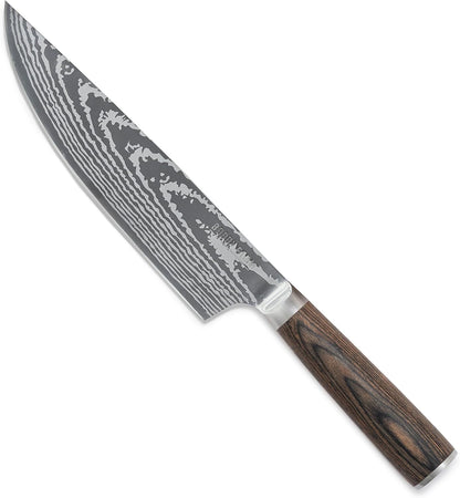 x Bobby Flay 5” & 7” Santoku Knife Set, Premium Stainless Steel Blades, Precision Cutting Kitchen Tools, Ultra-Sharp Cutlery, Hand Finished Ergonomic Wood Handle, Damascus Steel Design