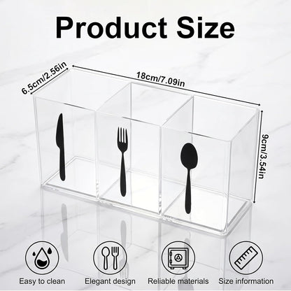 Acrylic Cutlery Storage Organizer, Transparent Silverware Caddy | 3 Section, for Kitchen Countertop, Utensil Holder, Holds Fork Spoon Knife