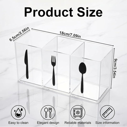 Acrylic Cutlery Storage Organizer, Transparent Silverware Caddy | 3 Section, for Kitchen Countertop, Utensil Holder, Holds Fork Spoon Knife