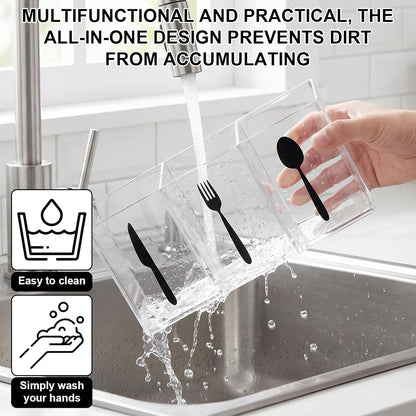 Acrylic Cutlery Storage Organizer, Transparent Silverware Caddy | 3 Section, for Kitchen Countertop, Utensil Holder, Holds Fork Spoon Knife