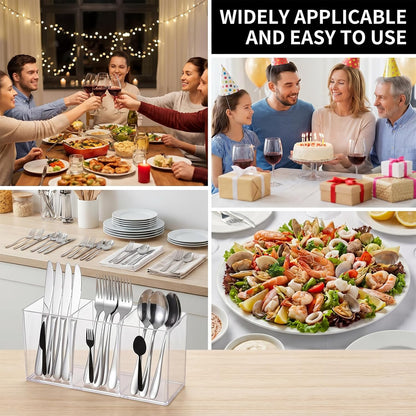 Acrylic Cutlery Storage Organizer, Transparent Silverware Caddy | 3 Section, for Kitchen Countertop, Utensil Holder, Holds Fork Spoon Knife