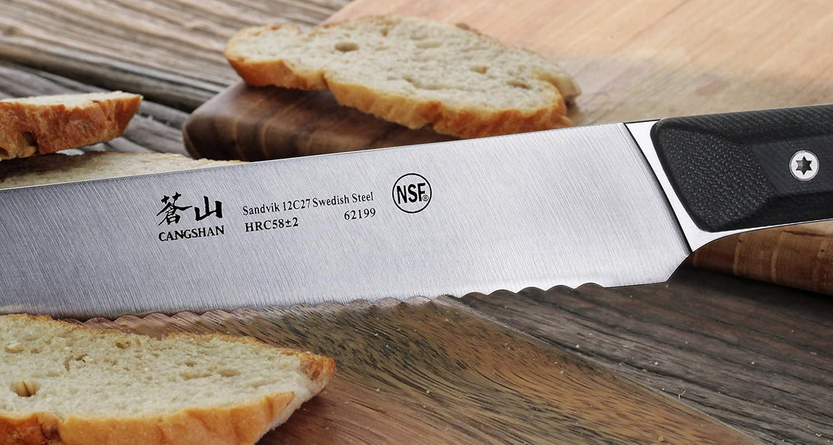 Cangshan TG Series 62199 Swedish 12C27 Steel Bread Knife, 10.25-Inch, G10 Handle
