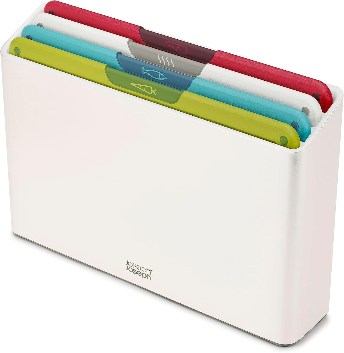Folio Icon 4-Piece Multi Colour coded Cutting Board Set, Slimline case for organized Kitchen storage, Silver