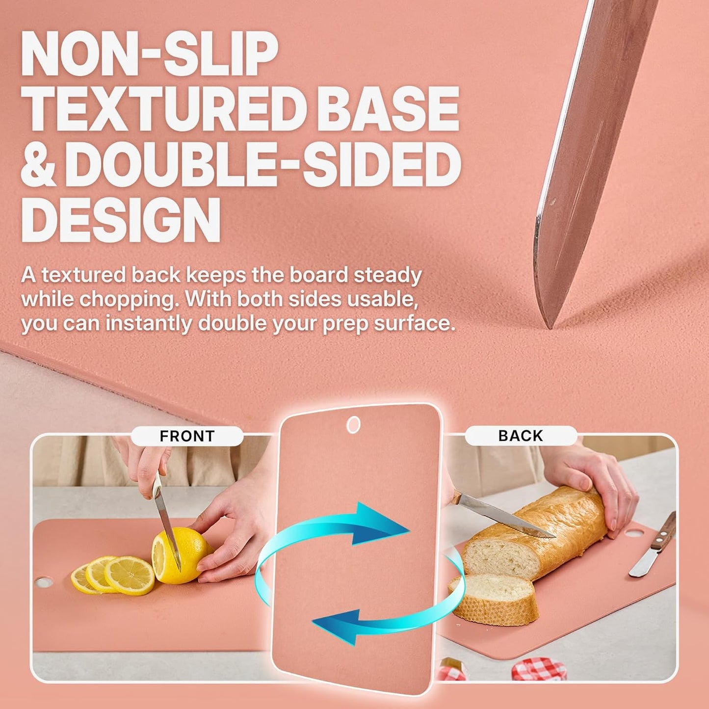 TPU Small Cutting Board Set of 3 9"x12" - Flexible Cutting Mats for Kitchen Knife Friendly, Cutting Mat Non-Slip Chopping Board Double Sided Scratch Resistant Food Grade Coral Mint Gray