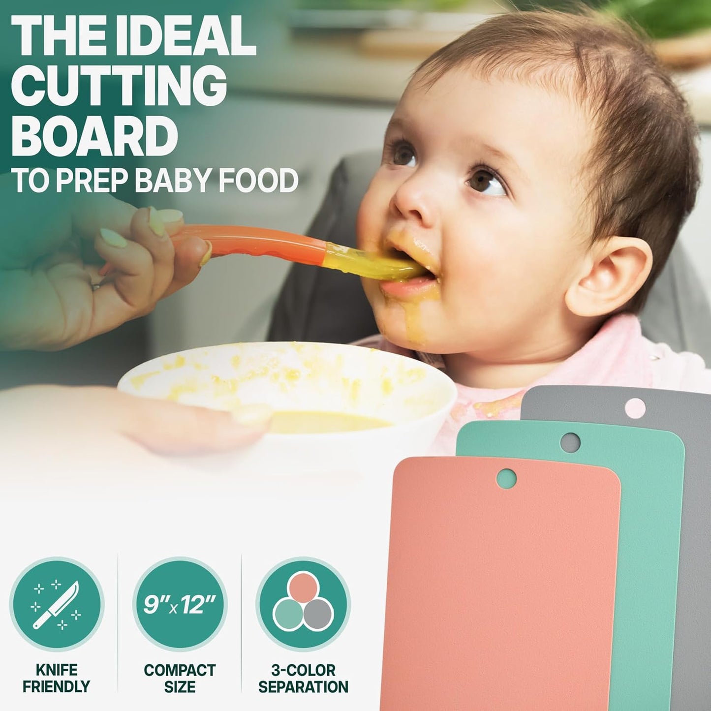 TPU Small Cutting Board Set of 3 9"x12" - Flexible Cutting Mats for Kitchen Knife Friendly, Cutting Mat Non-Slip Chopping Board Double Sided Scratch Resistant Food Grade Coral Mint Gray