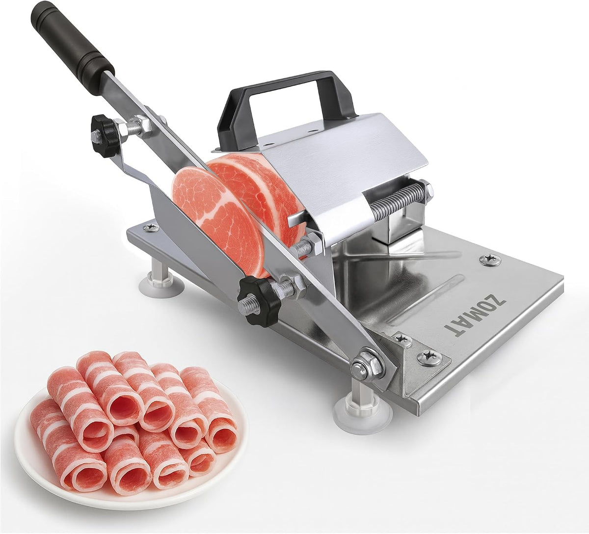 Manual Meat Slicer for Frozen & Semi-Frozen Meat, Stainless Steel Adjustable Beef Cutter for Home Kitchen, Heavy Duty Hand Slicer with Extra Blade for Hot Pot, BBQ & Deli