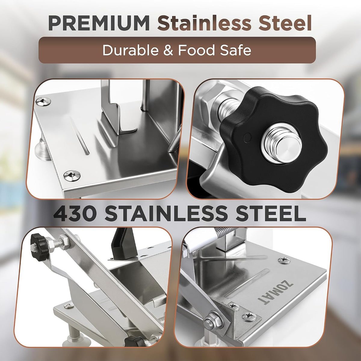 Manual Meat Slicer for Frozen & Semi-Frozen Meat, Stainless Steel Adjustable Beef Cutter for Home Kitchen, Heavy Duty Hand Slicer with Extra Blade for Hot Pot, BBQ & Deli